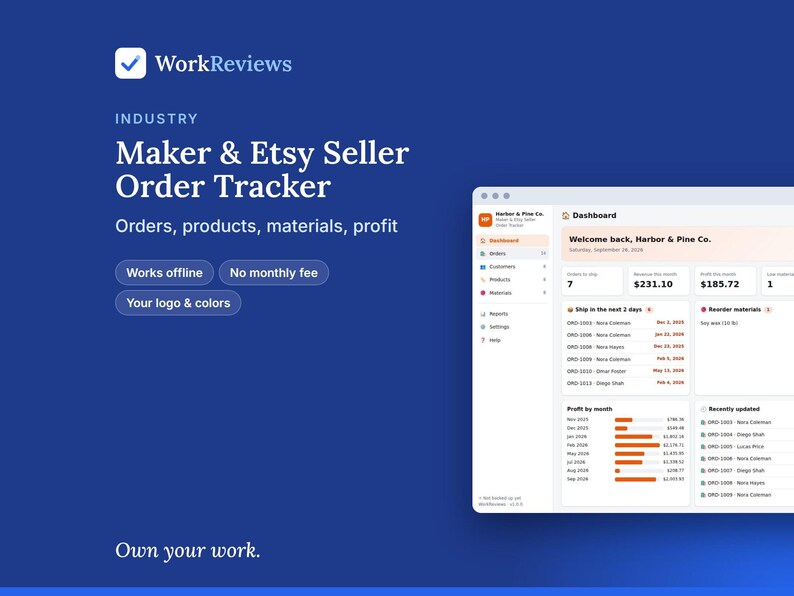 Etsy Seller Order Tracker App | Offline Business Template, No Monthly Fee | Your Logo, Colors and Custom Fields | Instant Download image 1
