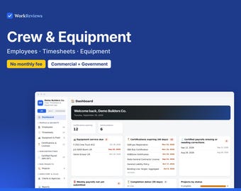 Crew, Timesheets & Equipment App for Construction, Job Hours, Fleet and Cost Codes