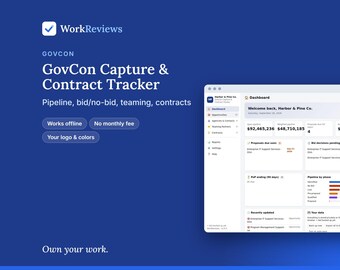 GovCon Capture & Contract Tracker App | Offline Business Template, No Monthly Fee | Your Logo, Colors and Custom Fields | Instant Download