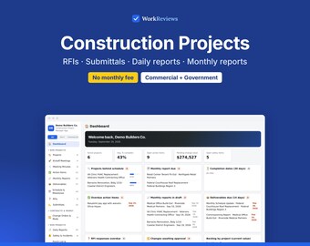 Construction Project Management App, RFIs, Submittals, Daily Reports & Closeout for Commercial and Government