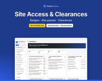 Site Access & Security Clearance Tracker App for Construction Contractors, Badges and Base Passes