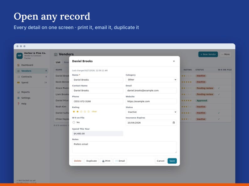 Vendor Tracker & Contract Management Template, Supplier List with Renewal Reminders | WorkReviews image 3