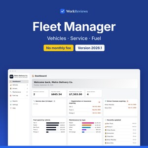 Fleet Management Tracker, Vehicle Maintenance, Fuel & Mileage Log, Offline HTML App image 1