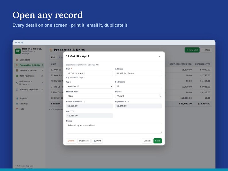 Rental Property Tracker for Landlords, Rent, Tenants & Leases, Offline HTML App image 3