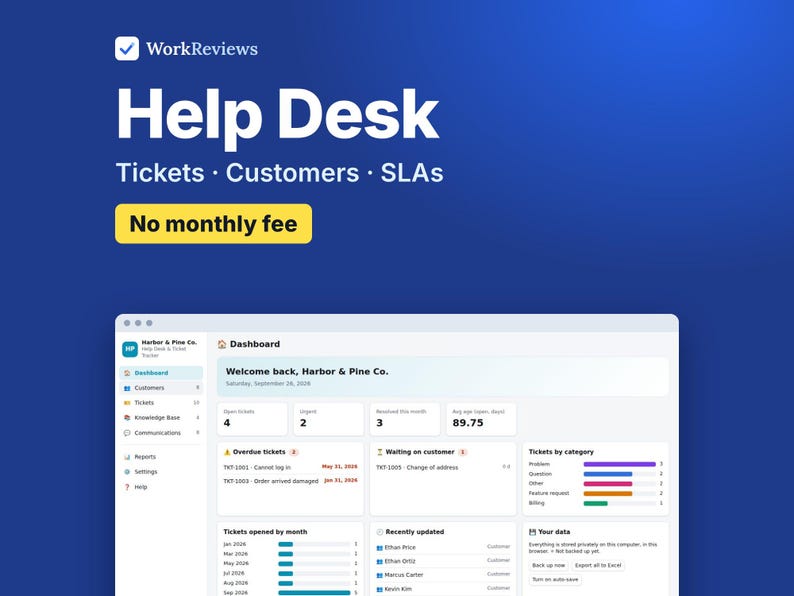 Help Desk Ticket Tracker, Customer Service Log & Support Issue Tracker for Small Teams | WorkReviews image 1