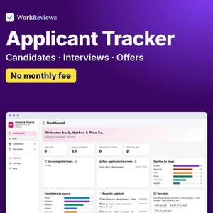 Applicant Tracker Template, Hiring & Recruiting Tracker, Candidate Pipeline and Interview Planner | WorkReviews image 1