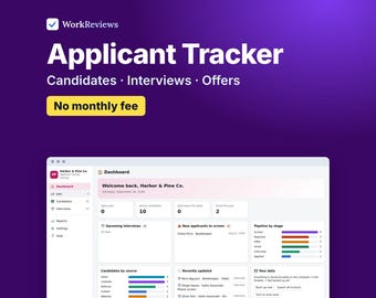 Applicant Tracker Template, Hiring & Recruiting Tracker, Candidate Pipeline and Interview Planner | WorkReviews
