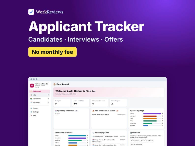 Applicant Tracker Template, Hiring & Recruiting Tracker, Candidate Pipeline and Interview Planner | WorkReviews image 1