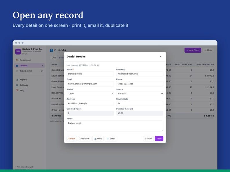 Freelance Timesheet, Billable Hours & Client Invoices, Offline HTML App image 3
