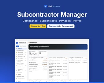 Subcontractor Manager App, Insurance Expirations, Pay Apps & Certified Payroll for General Contractors