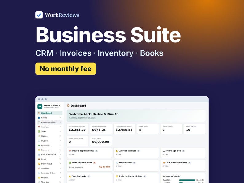 Small Business Management Software Bundle, CRM, Invoices, Inventory, Projects and Bookkeeping | WorkReviews image 1