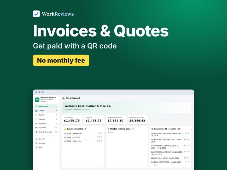 Invoice Tracker, Quote & Estimate Template with Payment QR Code, Offline HTML App image 1