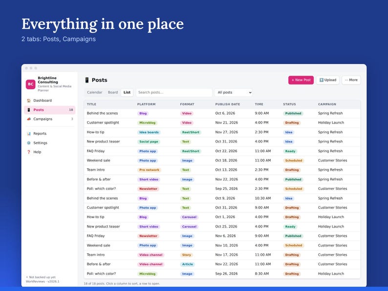 Content Planner & Social Media Calendar, Campaign Tracker, Offline HTML App image 2