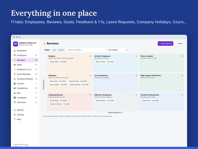 HR Suite: Reviews, PTO, Training, Hiring | Offline Business Template, No Monthly Fee | Your Logo, Colors and Custom Fields image 2