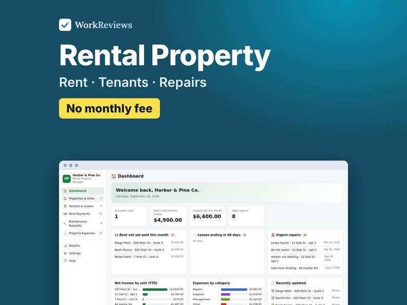 Rental Property Tracker for Landlords, Rent, Tenants & Leases, Offline HTML App image 1