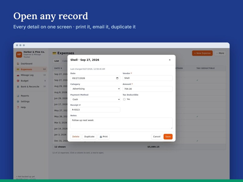 Expense Tracker, Mileage Log & Receipts for Self Employed Taxes, Offline HTML App image 3