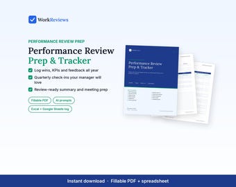 Performance Review Prep & Tracker, KPI Log, Wins File (Digital Download)