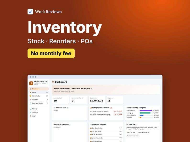 Inventory Tracker, Stock Management & Purchase Orders, Offline HTML App image 1