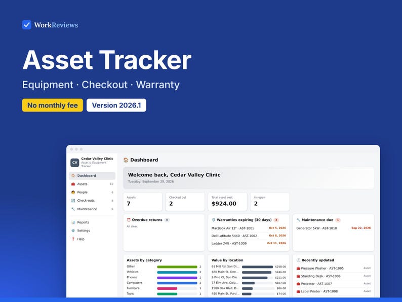 Asset Tracker, Equipment Log, Tool Checkout & Warranties, Offline HTML App image 1