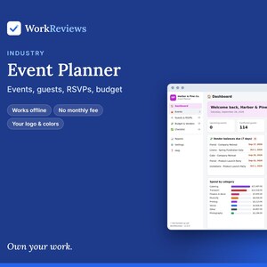 Event Planner & RSVP App | Offline Business Template, No Monthly Fee | Your Logo, Colors and Custom Fields | Instant Download image 1