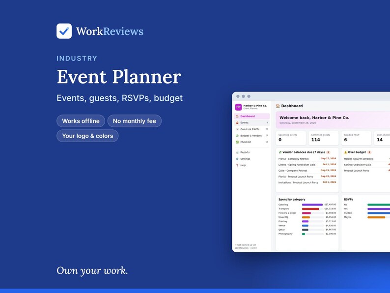 Event Planner & RSVP App | Offline Business Template, No Monthly Fee | Your Logo, Colors and Custom Fields | Instant Download image 1