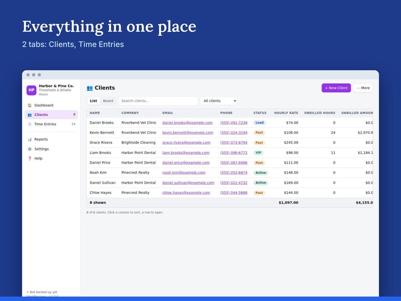 Freelance Timesheet, Billable Hours & Client Invoices, Offline HTML App image 2