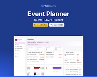 Event Planner App, Guest & RSVP Tracker with Budget and Vendors, Offline Software