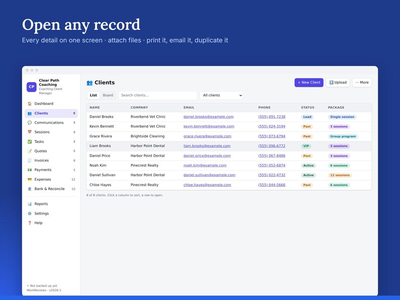 Coaching Client Tracker, Session Notes, Packages & Invoices, Offline HTML App image 3