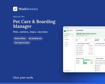 Pet Boarding & Grooming Manager App | Offline Business Template, No Monthly Fee | Your Logo, Colors and Custom Fields | Instant Download