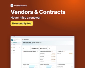 Vendor Tracker & Contract Management Template, Supplier List with Renewal Reminders | WorkReviews