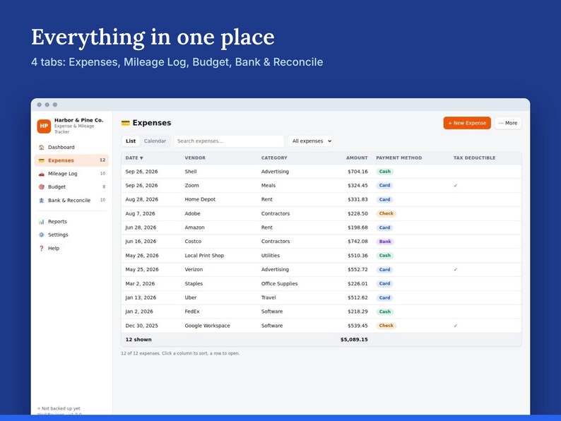 Expense Tracker, Mileage Log & Receipts for Self Employed Taxes, Offline HTML App image 2