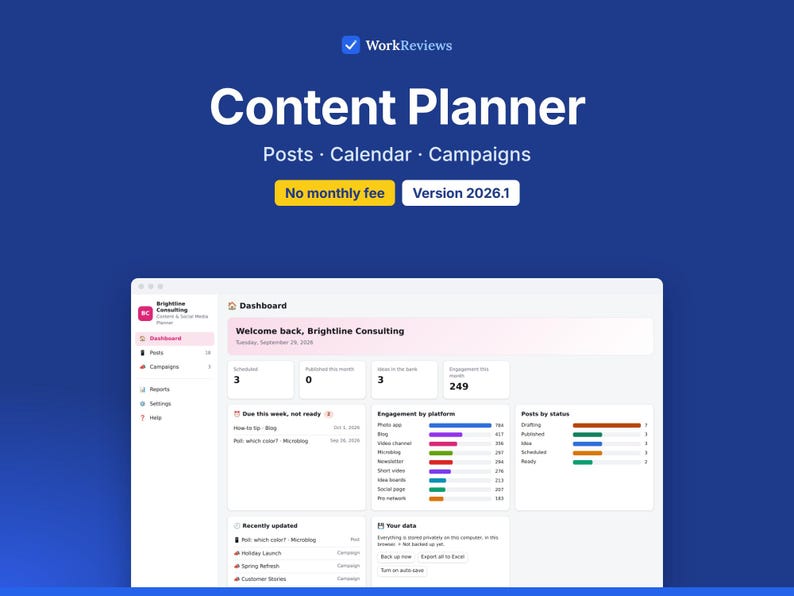 Content Planner & Social Media Calendar, Campaign Tracker, Offline HTML App image 1