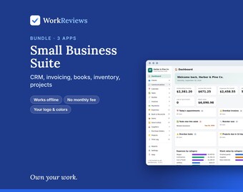 Small Business Suite App Bundle | Offline Business Template, No Monthly Fee | Your Logo, Colors and Custom Fields | Instant Download
