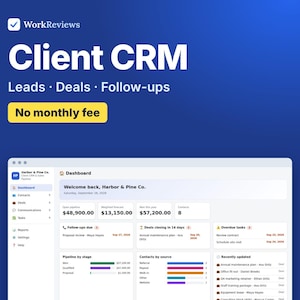 WorkReviews CRM Template, Client Tracker, Sales Pipeline App (Digital Download) image 1