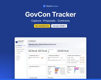 Government Contract Tracker, Proposal & Bid Pipeline for Federal Contractors, Offline HTML App