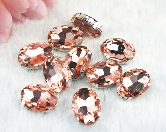 10 Pcs 13 x 18mm Peach Glass Oval  Loose Rhinestones Sew On Rhinestone Multi-Faceted Rhinestones