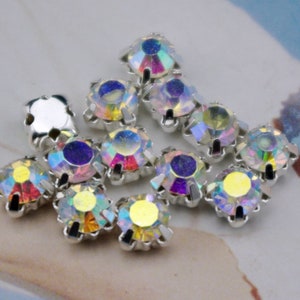 100 Pcs SS35 7mm Loose Rhinestones - Grade A Crystal AB Glass Silver Plated Rhinestones Sew on Rhinestones