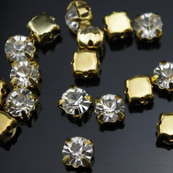 100 Pcs SS35 7mm Loose Rhinestones - Grade A Clear Crystal Glass Gold Plated Rhinestones Sew on Rhinestones