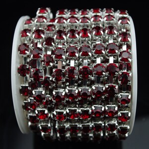 3 FEET 1 Yard SS40 8mm Dark Red Crystal Siver Plated Rhinestone Chain Trims Cup Chain Wedding Cake Decoration