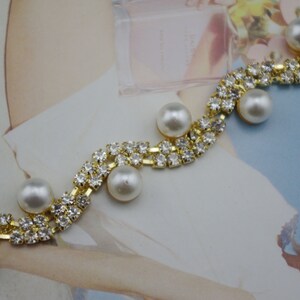 1 Yard 2 Rows 3mm Clear Crystal and Pearl Rhinestone Close Trims Gold Cup Chain Wedding Cake Decoration