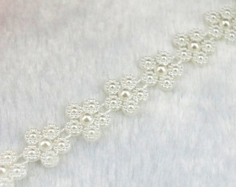 1 Yard 14mm Ivory Pearl Flower Chain Trims Costume Applique Sewing Craft Cup Chain Wedding Cake Decoration LZ33