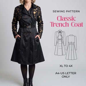 Gabardina clásica / Patrón de costura en PDF / Abrigo largo / Chaqueta tipo gabardina con cinturón / Imprimible para manualidades / Tamaño A4 (carta estadounidense) / Descarga instantánea