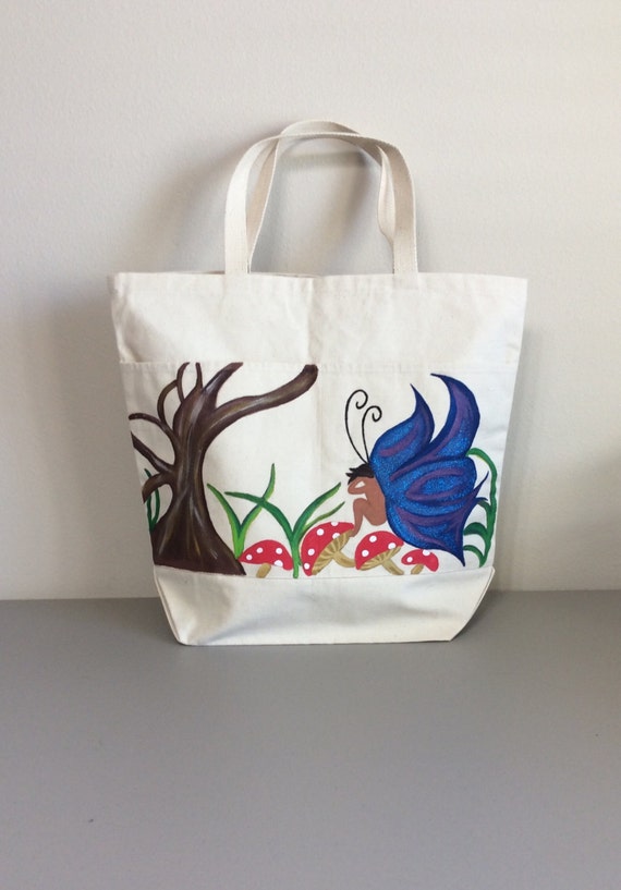 Fairy Tote Bag, Cotton Canvas Market Bag, Large Purse, Hand