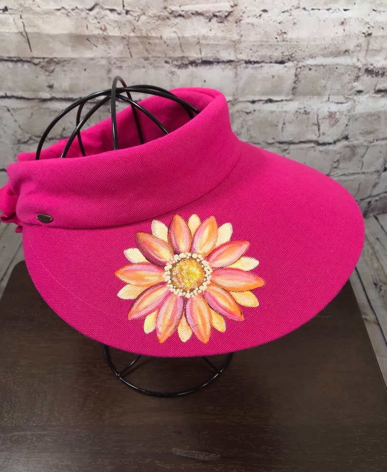 Womens Visor Sun Hat Hand Painted Yelliw Daisy Hot Pink Etsy