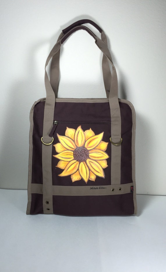 Items similar to Laptop Tote in Brown Canvas with Hand Painted ...