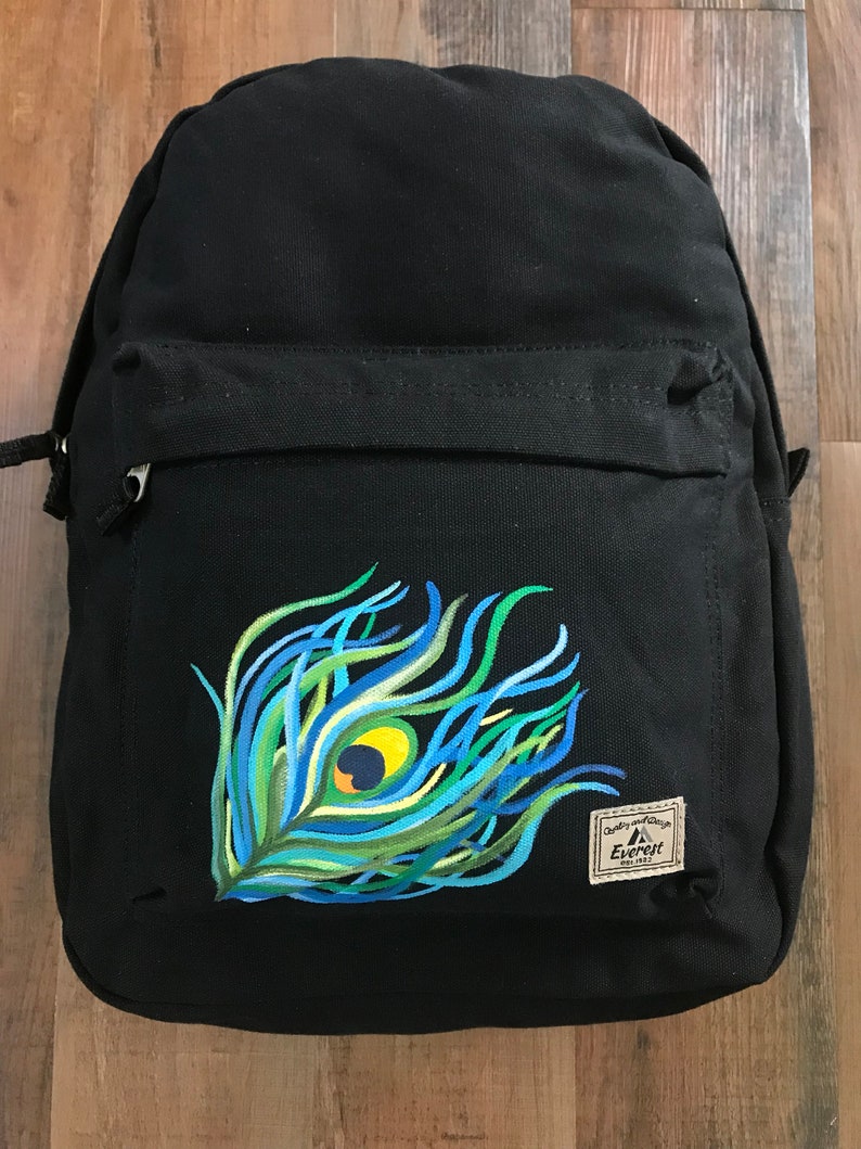 Peacock Accessories Peacock Feather Bag Everest Laptop Backpack Painted Backpack Black Backpack