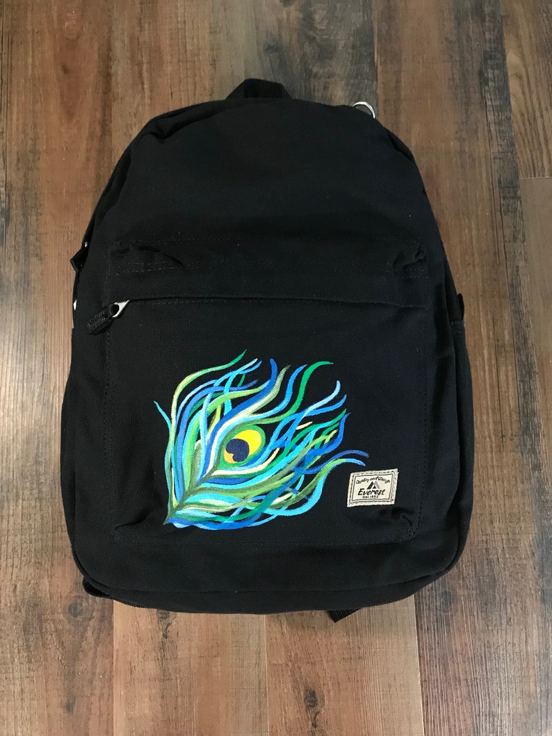 Peacock Accessories Peacock Feather Bag Everest Laptop Backpack Painted Backpack Black Backpack