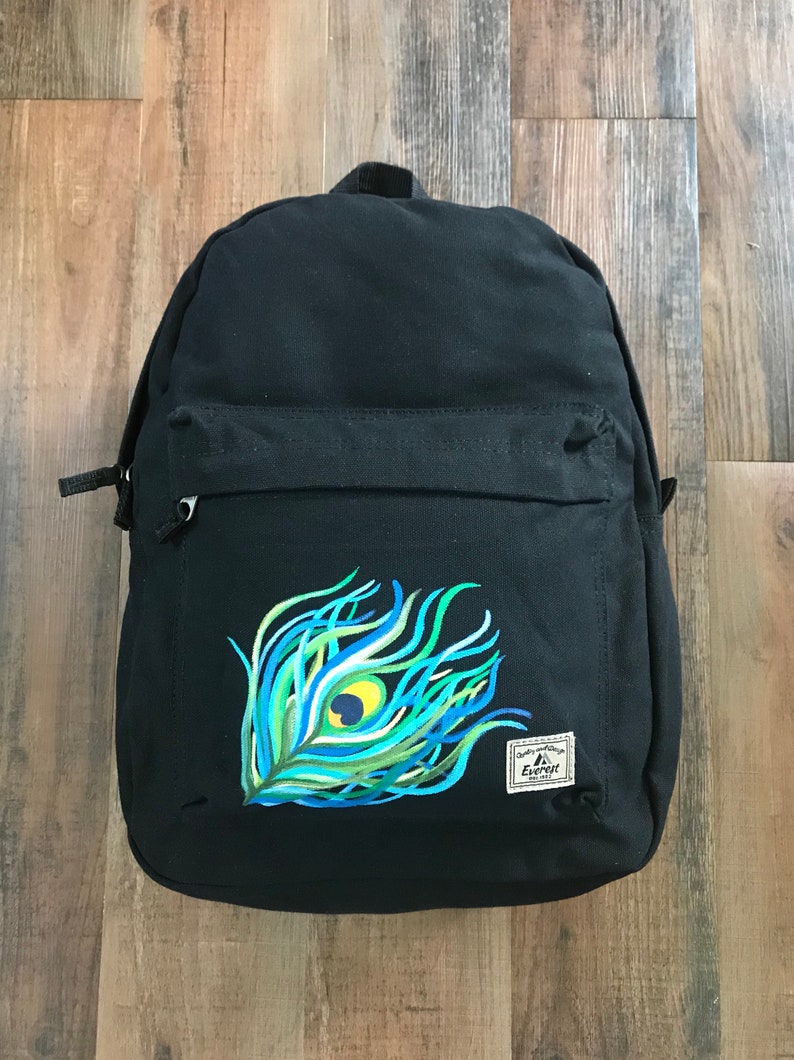 Peacock Accessories Peacock Feather Bag Everest Laptop Backpack Painted Backpack Black Backpack