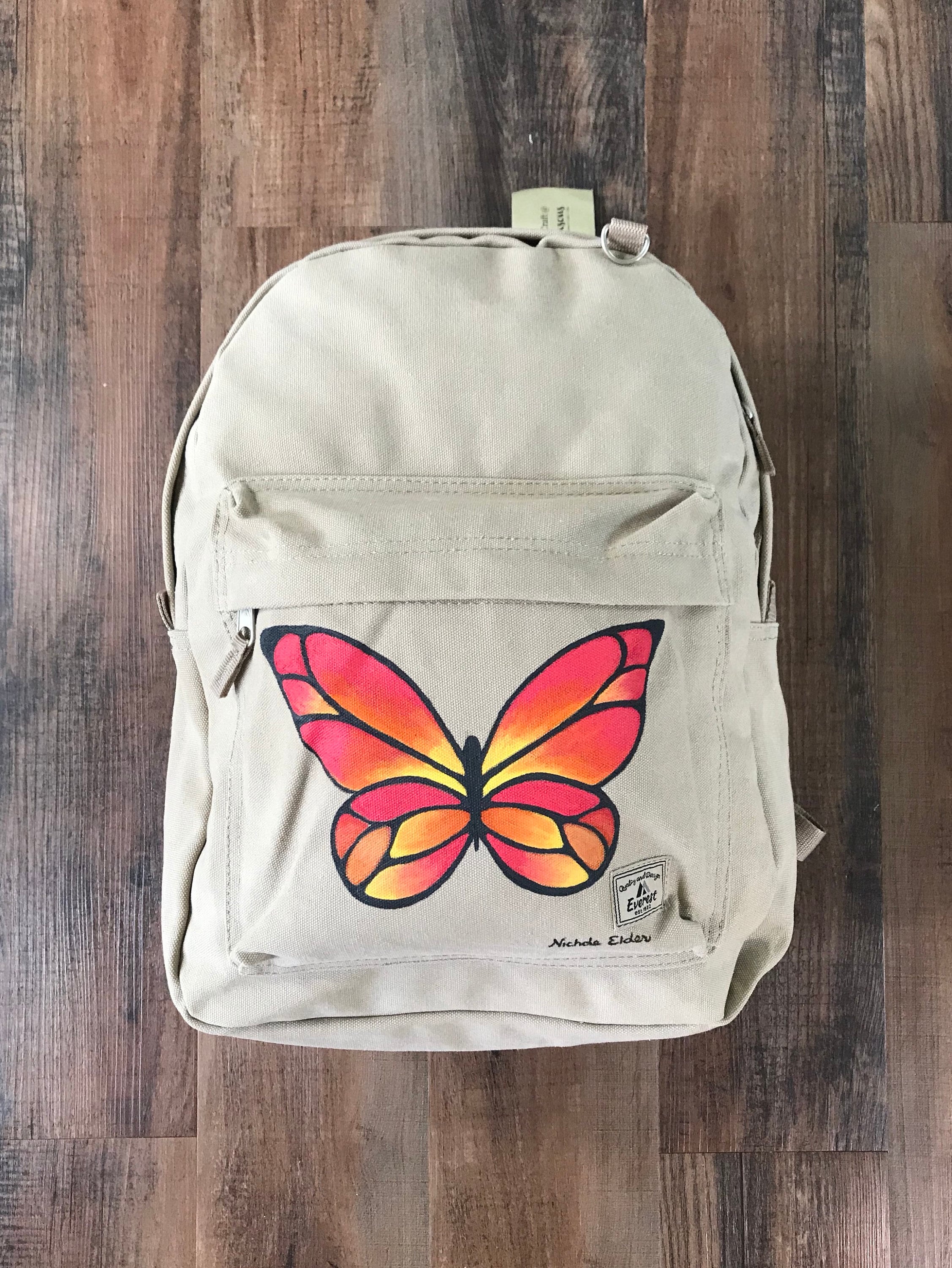 Painted Backpack, Butterfly Bags, Cotton Canvas Backpack  display picture 1