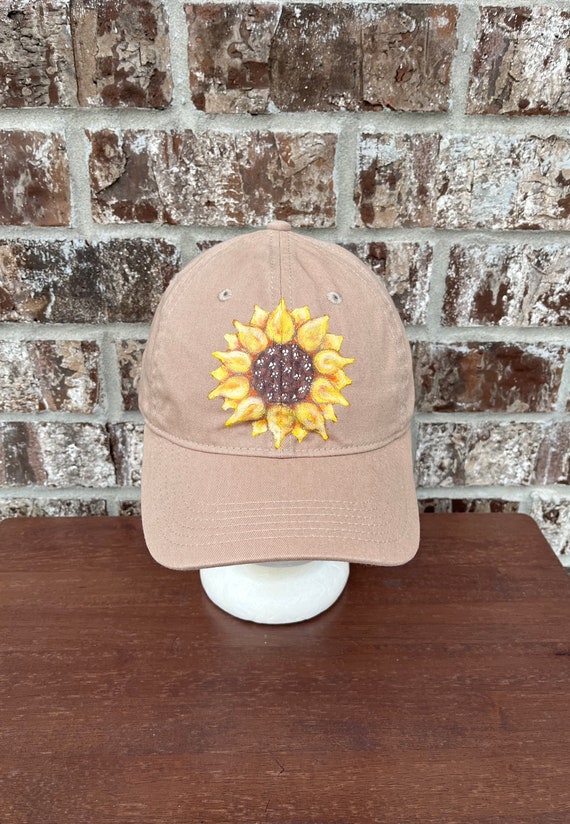Sunflower Hat, Tan Cap, Authentic Pigment, Hand Painted - Etsy display picture 1